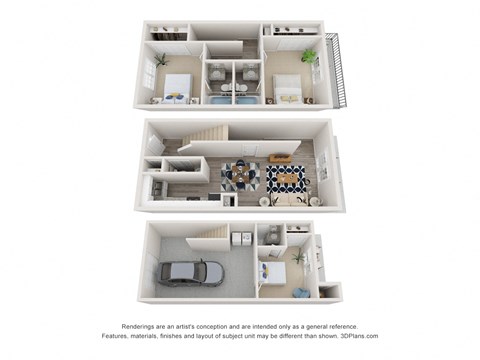 3 bedroom 3 bathroom townhome dloor plan at Congaree Villas, West Columbia, SC